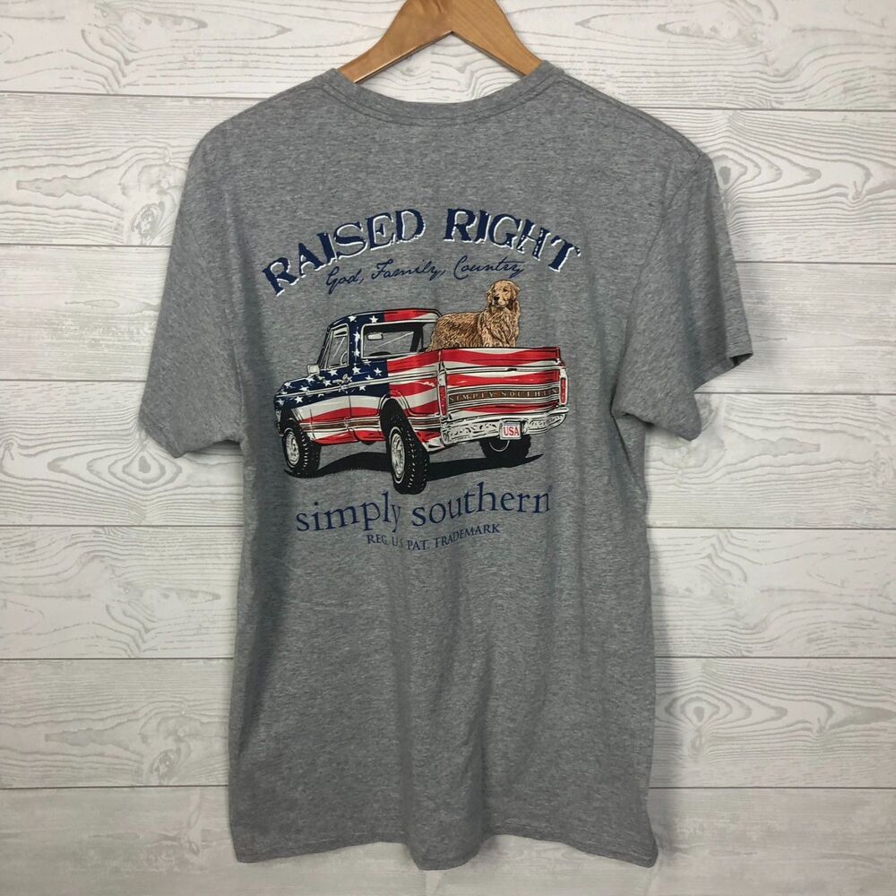 Simply Southern Women's Medium T Shirt RAISED RIGHT God Faith Country Dog Truck - Picture 4 of 5
